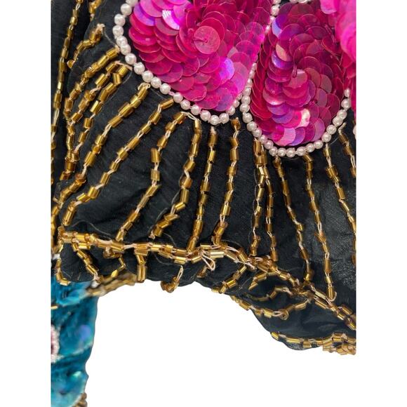 1980s Vintage Chanson D’Amour Sequined Beaded Top Silk Black Floral size Small - Picture 13 of 15